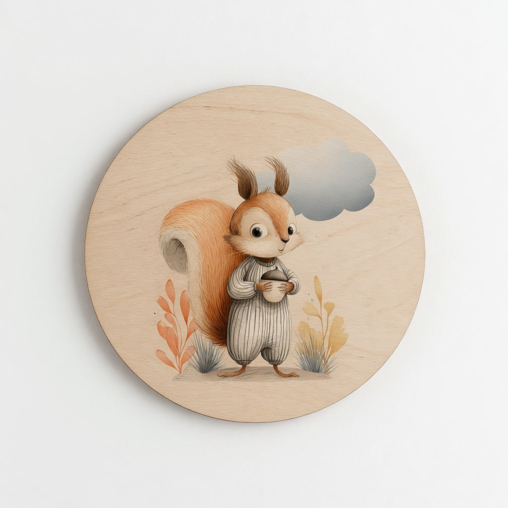 Baby squirrel in pyjamas - Kids room plywood wall art