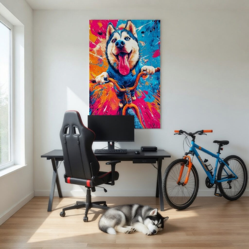 Biking Husky - Modern Pop Art Wall Decor