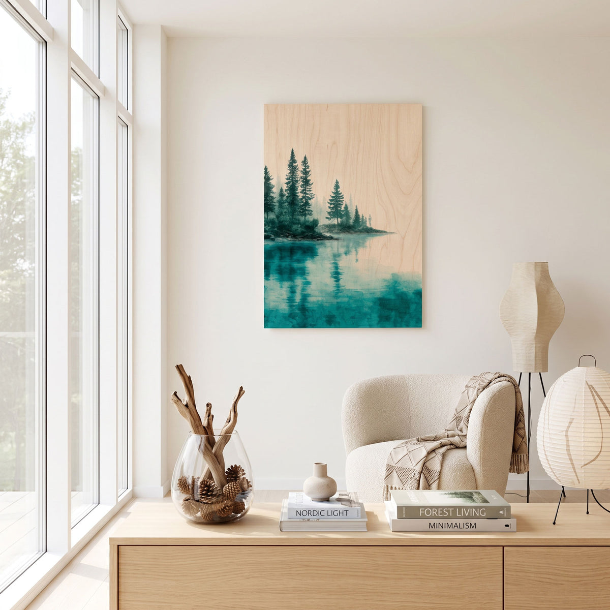 Calm summer lake - Modern home decor plywood wall art