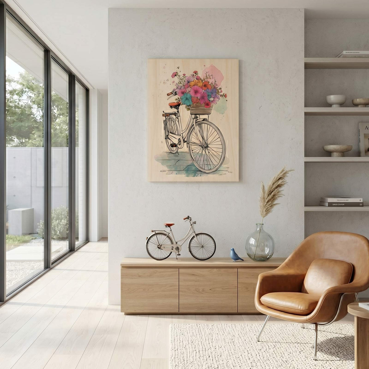 Floral bicycle - Modern home decor plywood wall art