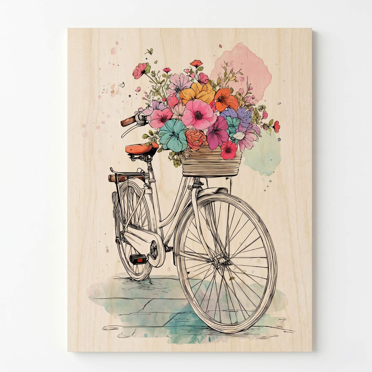 Floral bicycle - Modern home decor plywood wall art