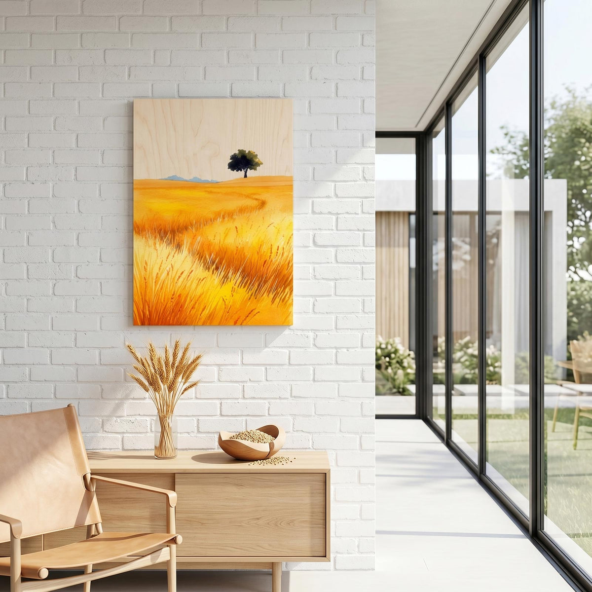 Golden wheat field - Modern home decor plywood wall art