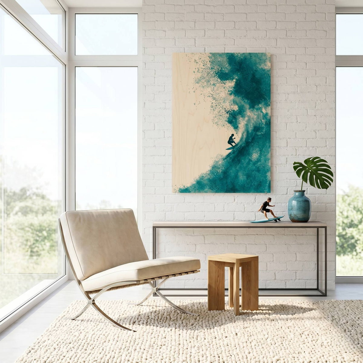 Valtameren aalto ja surfari - Moderni seinätaulu