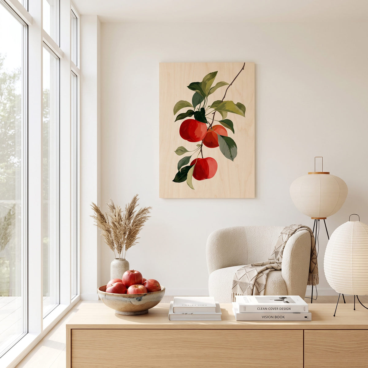 Red apples branch - Modern home decor plywood wall art
