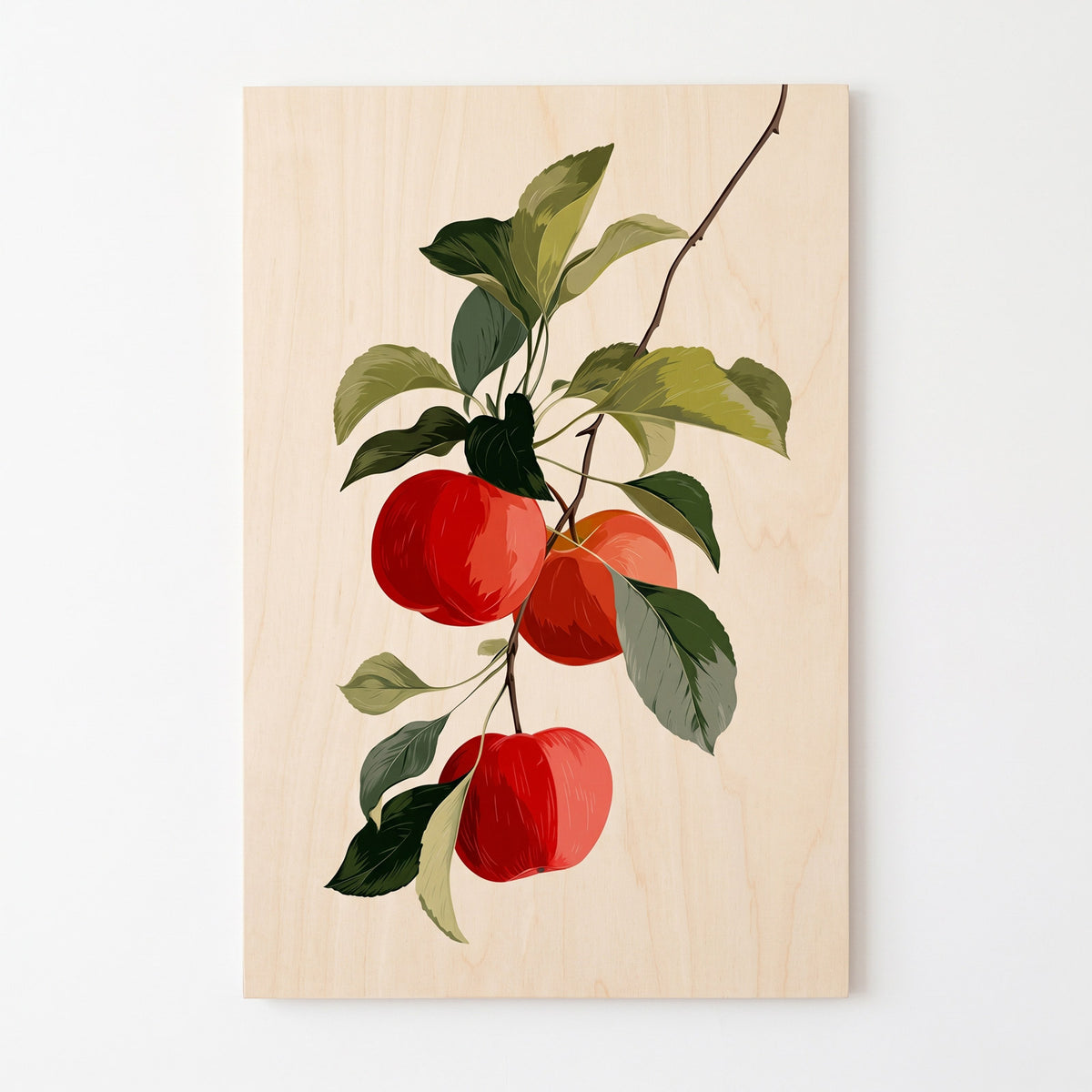 Red apples branch - Modern home decor plywood wall art