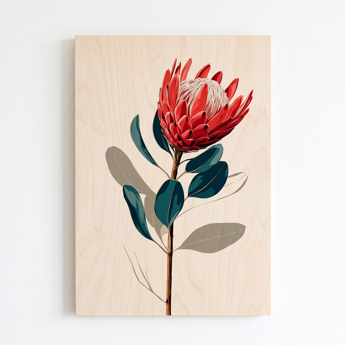 Red protea botanical - Modern home decor plywood wall art