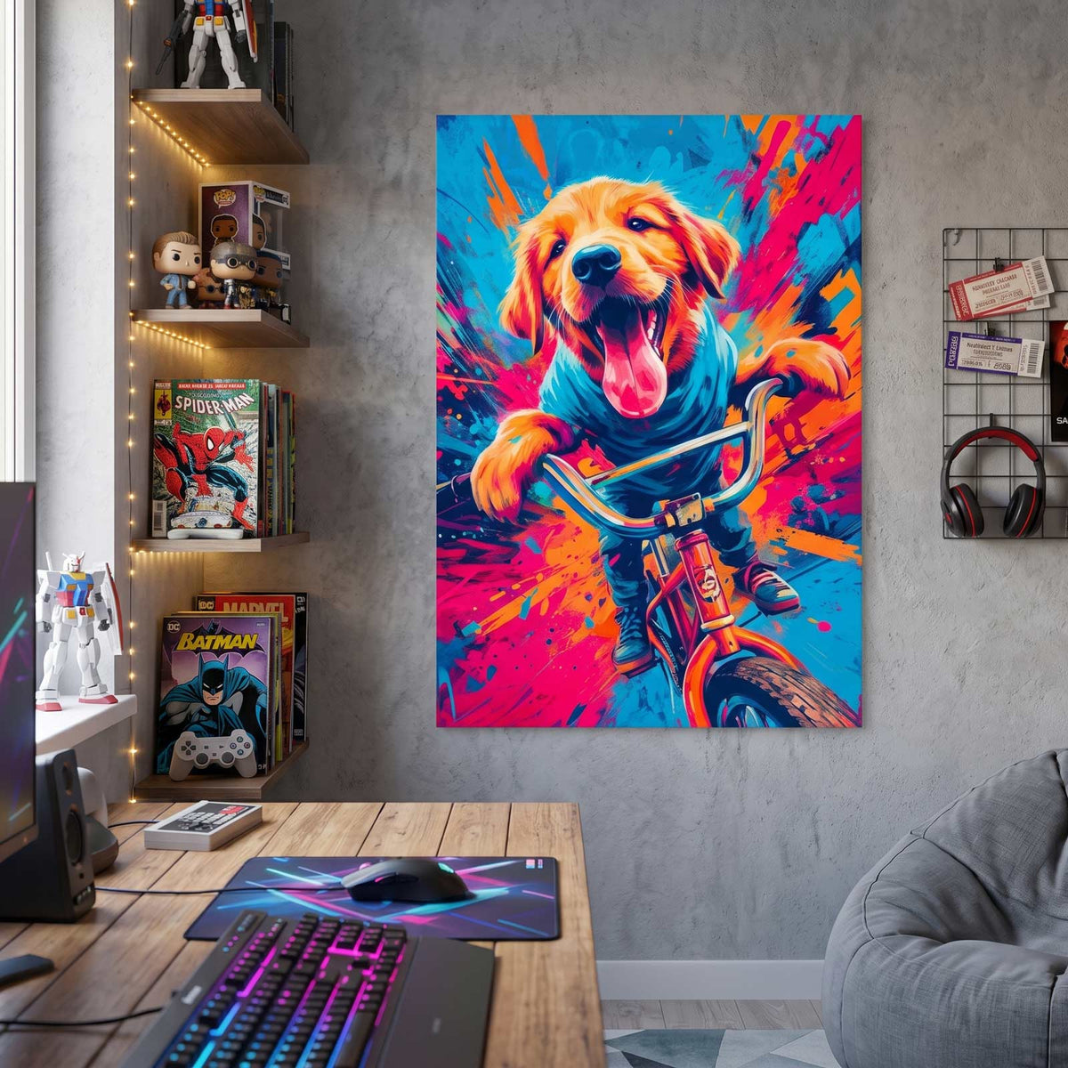 Bike rider golden retriever - Modern pop art wall decor