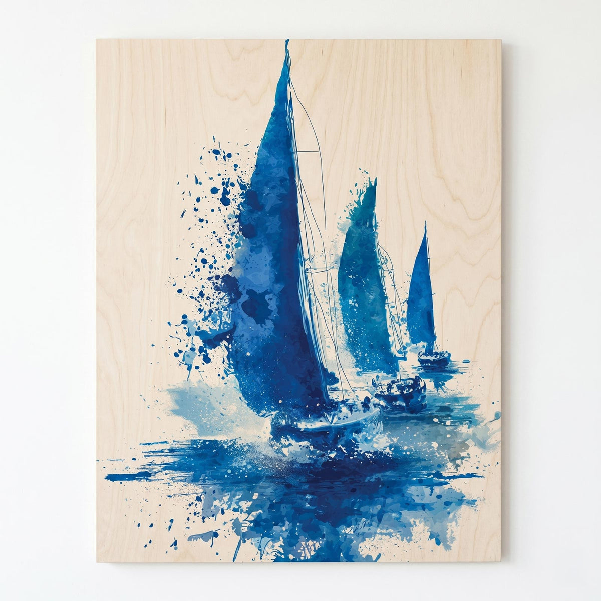 Blue sailboat regatta - Modern home decor plywood wall art