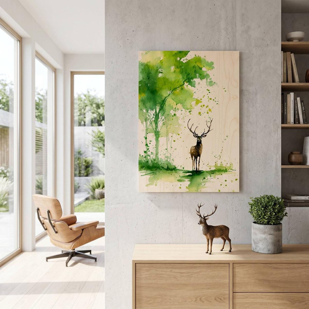 Forest path and reindeer - Modern home decor plywood wall art