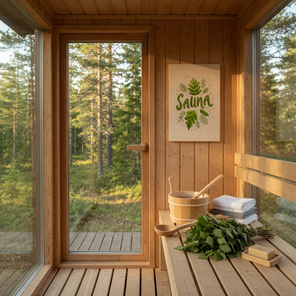 Green Leaves - Nordic Sauna Wall Decor