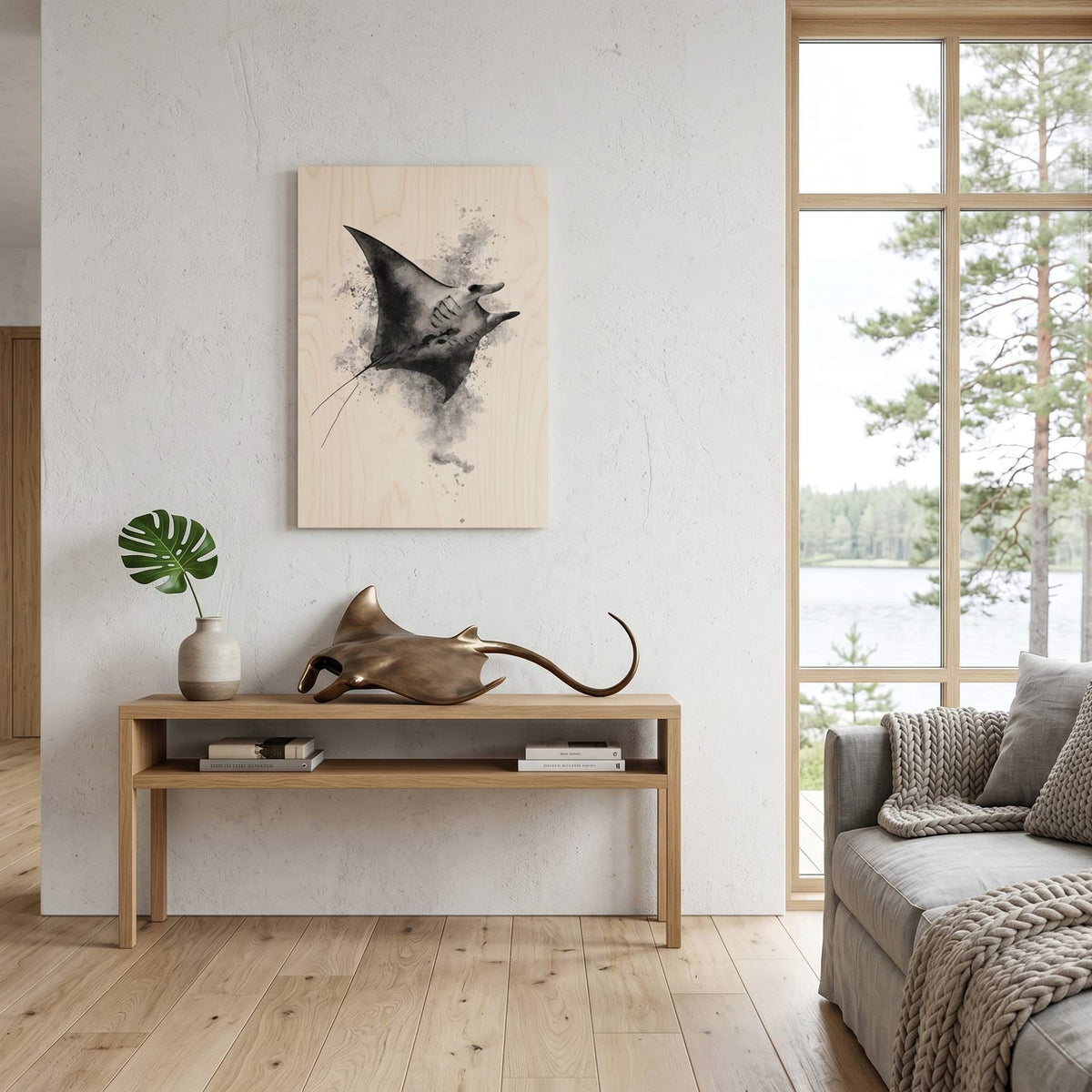 Majestic manta ray - Modern home decor plywood wall art