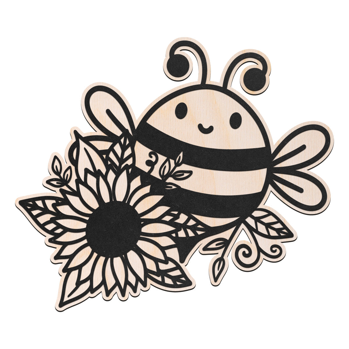 Bee med blommor väggdekoration i trä