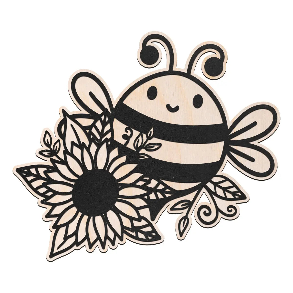 Bee med blommor väggdekoration i trä
