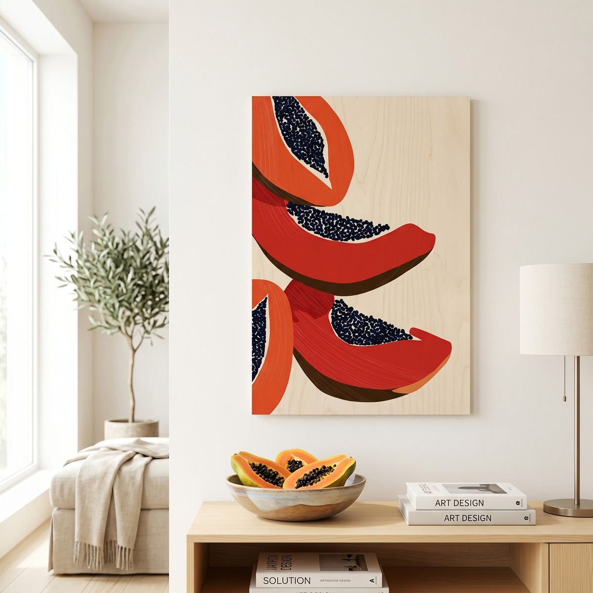 Minimalist Papaya - Modern Botanical Wall Art