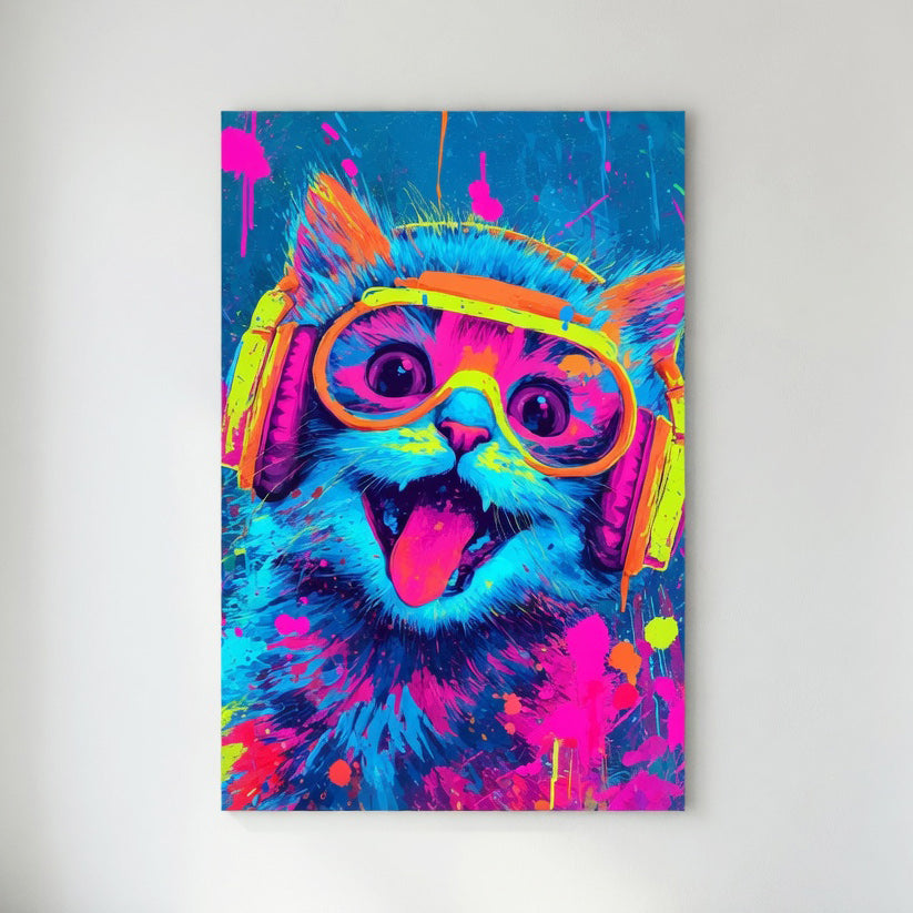 Musiikkia rakastava kissanpentu | Plywood pop-art taulu