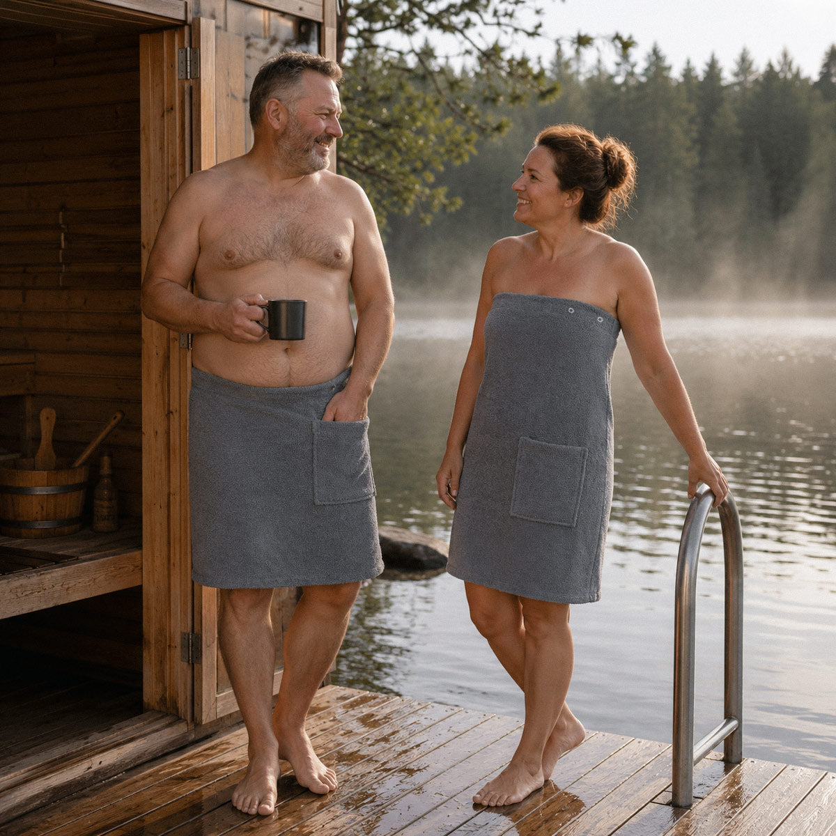 Premium Cotton Women-Men Sauna Kilt Set