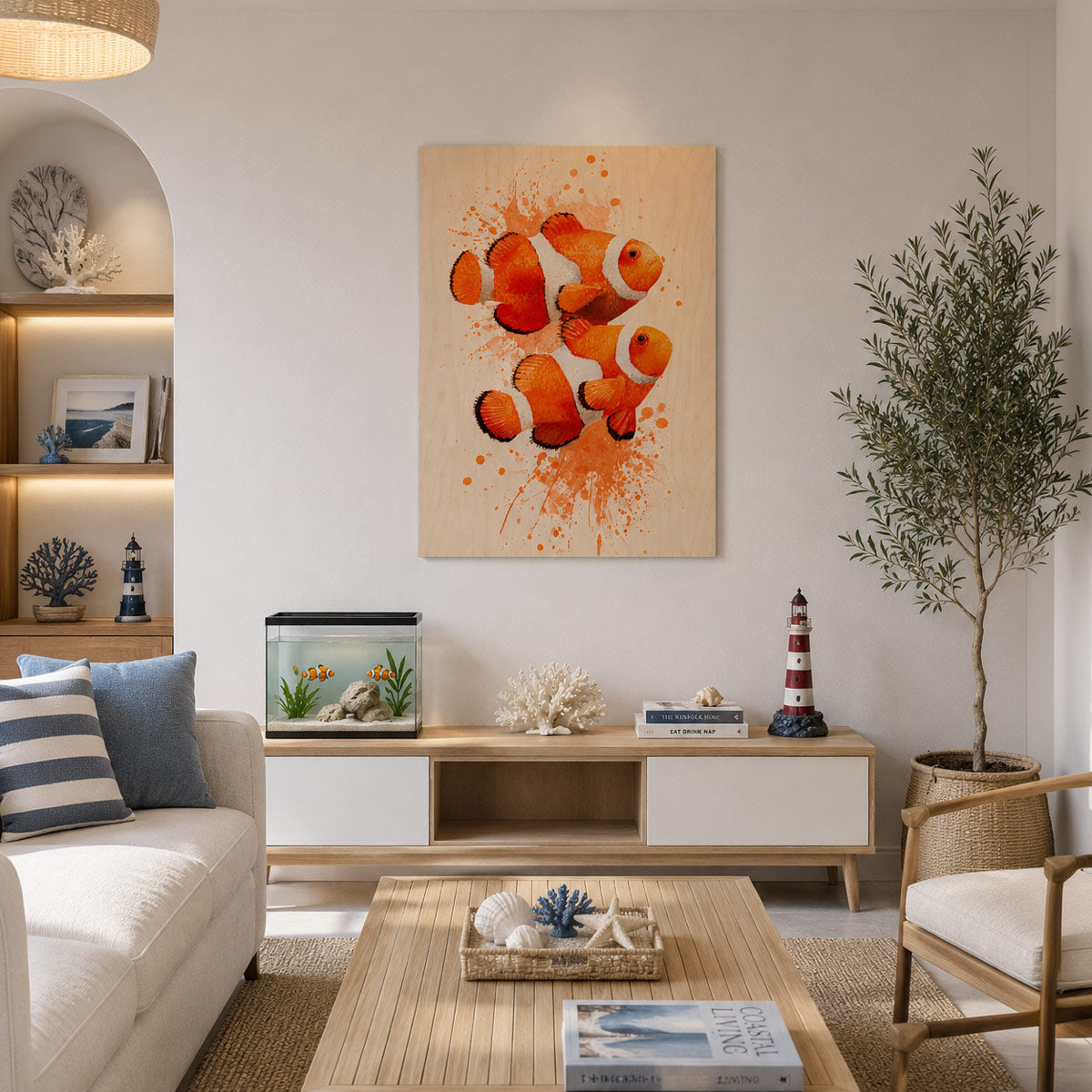 Tropical clownfish pair - Modern home decor plywood wall art