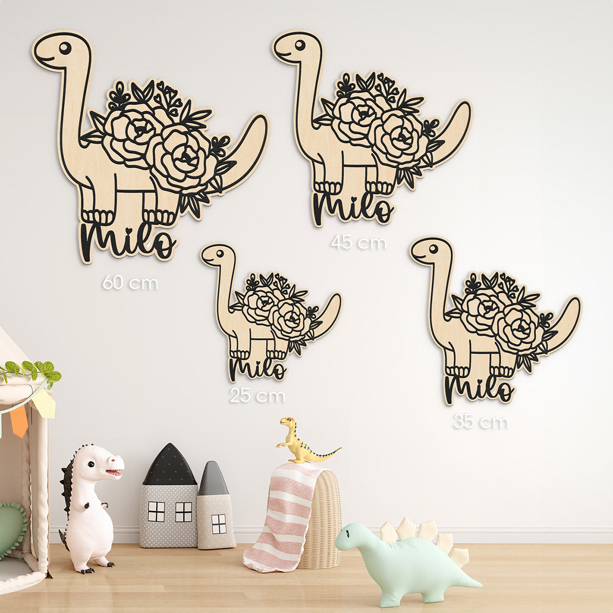 Dino name sign  with flowers